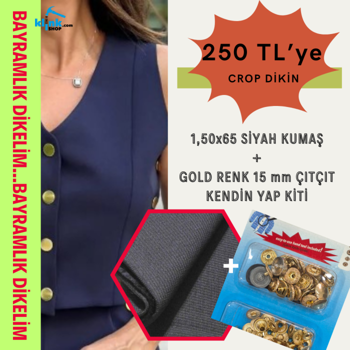 Kumaş+ 15mm Çıtçıt Kendin Yap Kiti Kombini - 1